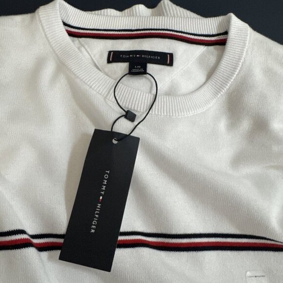 Tommy Hilfiger Men's L Crew Sweater White Cotton New with Small Flaw - Picture 8 of 12